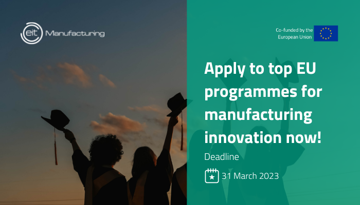 EITeu's tweet photo. 🏭 Apply now for @EITManufactur’s Master's and PhD programmes in manufacturing innovation!
👩🎓 Join the largest European innovation ecosystem and gain valuable connections for your career!
👉 https://t.co/6b7Bja4jk1
#EITManufacturing https://t.co/VDPyOrXXyw