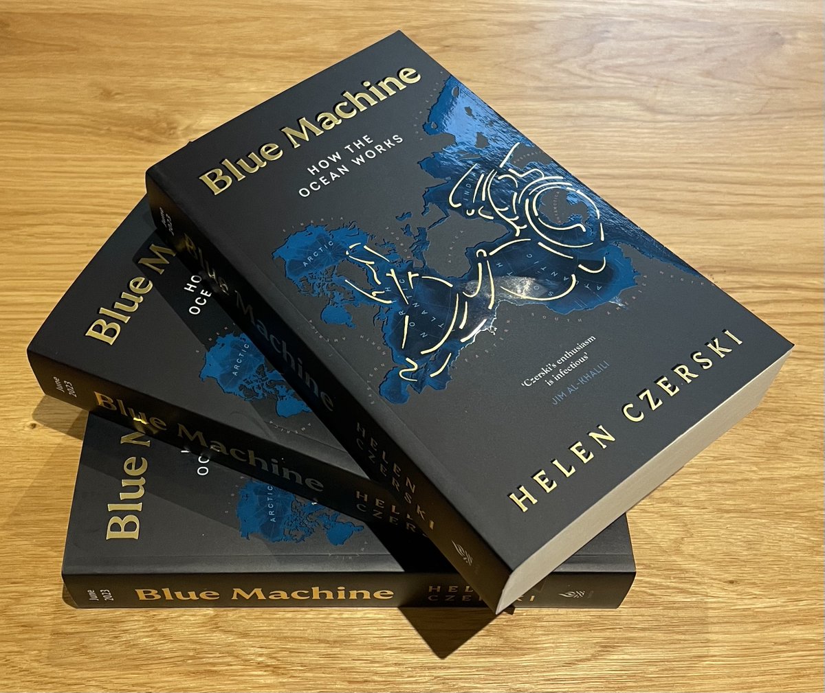 Exactly three months to publication day for Blue Machine.  Proof copies are on their way to reviewers 🙂   I'm putting my social media effort into Mastodon @helenczerski@fediscience.org , Instagram (helen_czerski) and LinkedIn these days, so look out for me there.