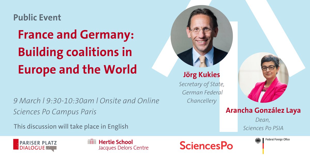 Great news: we are thrilled to announce we are hosting a #pariserplatzdialogue spotlight discussion on 9 March with <a href="/joergkukies/">Jörg Kukies</a> and <a href="/AranchaGlezLaya/">Arancha González</a> in Paris together with <a href="/sciencespo/">Sciences Po</a> and online.

Registrations: invtdu.to/_8o758

We will talk about ... (1/2)