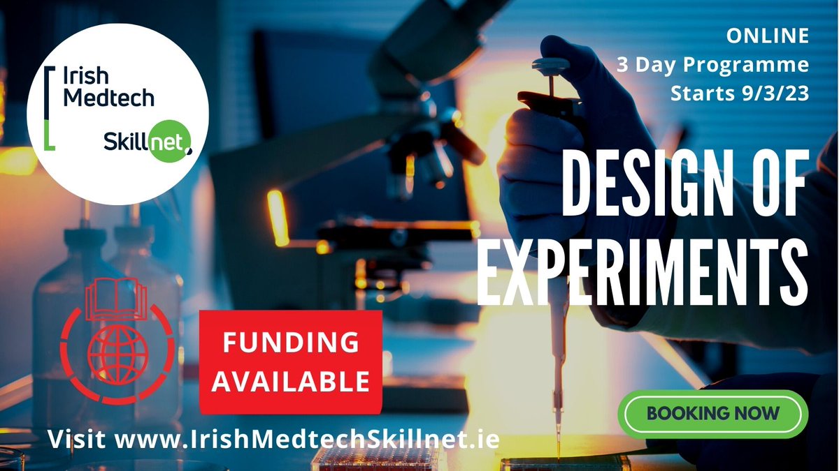 MedtechSkillnet's tweet image. * NOW BOOKING * 👇
Design of Experiments: 3 Day ONLINE Programme 💻 March 9th, 16th, 23rd, 2023
A course to expose learners to knowledge required to design and analyse statistical experiments using Minitab.
Book Now: bit.ly/3YZYOza
#DesignOfExperiments #MedtechSkillnet