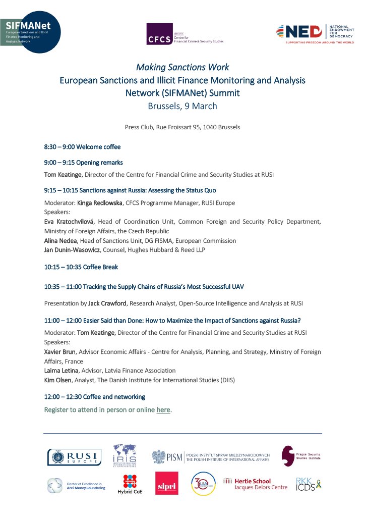 RUSI Europe (@rusieurope) on Twitter photo 📅 CONFERENCE – Making Sanctions Work
Join the #SIFMANet Summit on 9 March at the <a href="/PressClubBXLEU/">Press Club Brussels Europe</a> or online to learn more about how the 🇪🇺 and its member states can address the threats posed by weak #sanctions implementation.
Register here 👉 eventbrite.be/e/sifmanet-sum… 📅 CONFERENCE – Making Sanctions Work
Join the #SIFMANet Summit on 9 March at the <a href="/PressClubBXLEU/">Press Club Brussels Europe</a> or online to learn more about how the 🇪🇺 and its member states can address the threats posed by weak #sanctions implementation.
Register here 👉 eventbrite.be/e/sifmanet-sum…