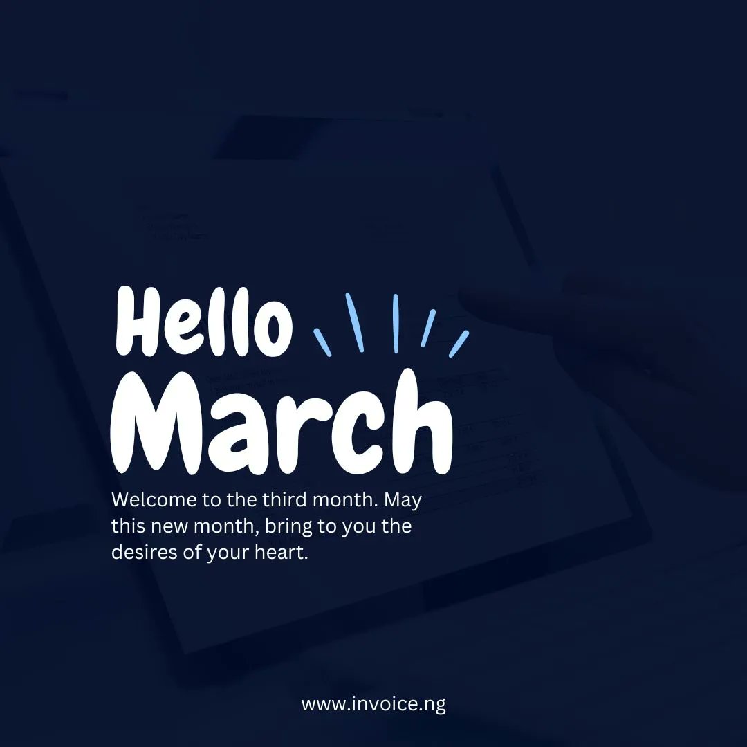 theinvoiceapp's tweet photo. It’s time to March. 🤗Welcome to a new month.
#hellomarch #happynewmonth #welcometomarch https://t.co/KlGoTUUpNu