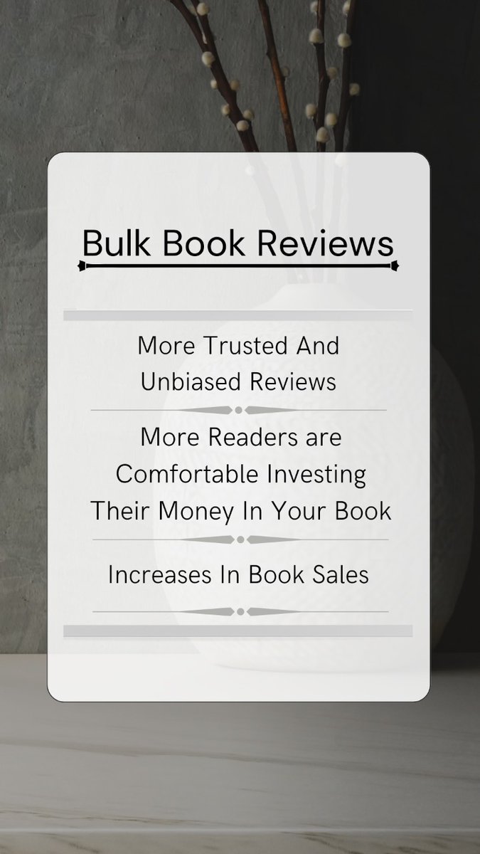 Bulk Book Reviews and Blog Tours

We have a team of professional reviewers who will review your books on their respective platforms.

#BulkBookReviews #BlogTours

You can check out the link for more details: lnkd.in/gS6YXsG8

You will receive the following advantages: