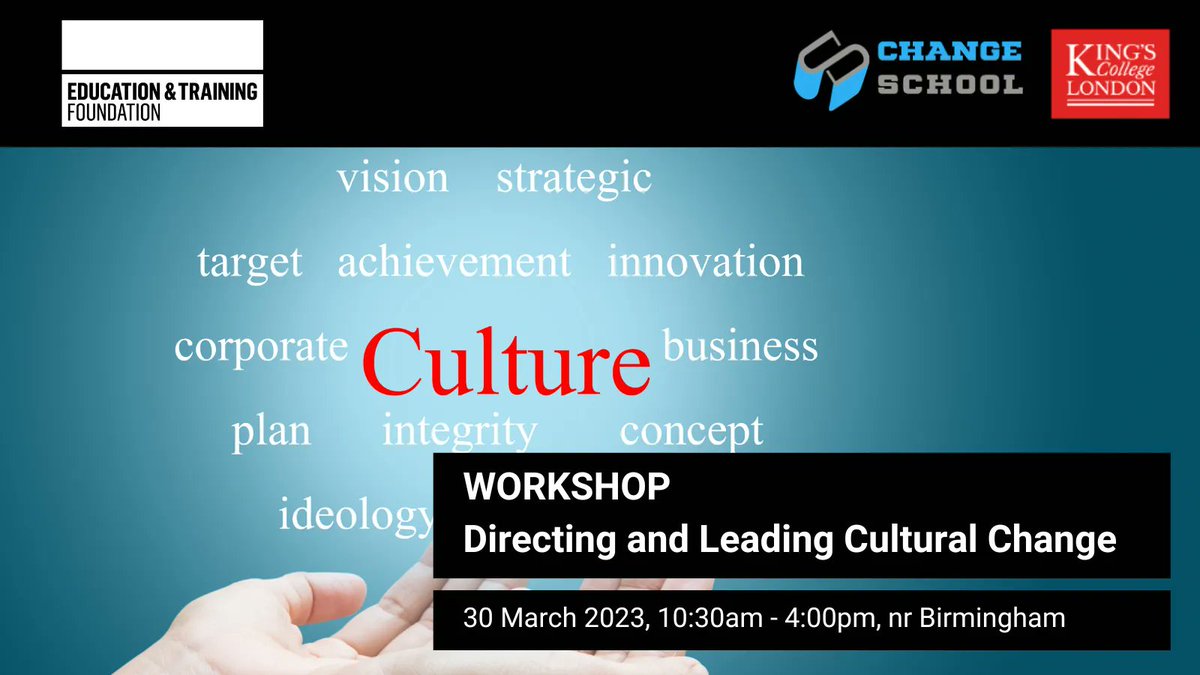 @E_T_Foundation sponsored workshop for skills & tools to direct & lead cultural change. Led by us & @Kingsbschool. Enhance proficiency, understanding & knowledge to help implement & execute on cultural change strategies. #ETFSupportsFE #EntEd #FE bit.ly/ETFTechWorksho…