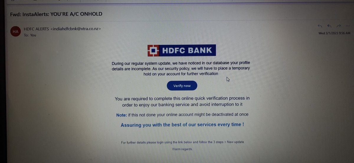 chiyanraja's tweet photo. @HDFCBank_Cares spam email https://t.co/HS9fwa8uOw