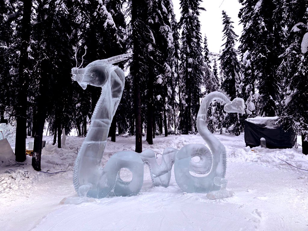 chapin1971's tweet photo. Here are the Double Block ice sculpture at the 2023 Ice Alaska World Ice Art Championships. Come down to the Ice Park and experience the beauty of ice. #icealaska #WIAC #worldiceartchampionships #icesculpture @icealaska https://t.co/ThNOTYmGfT
