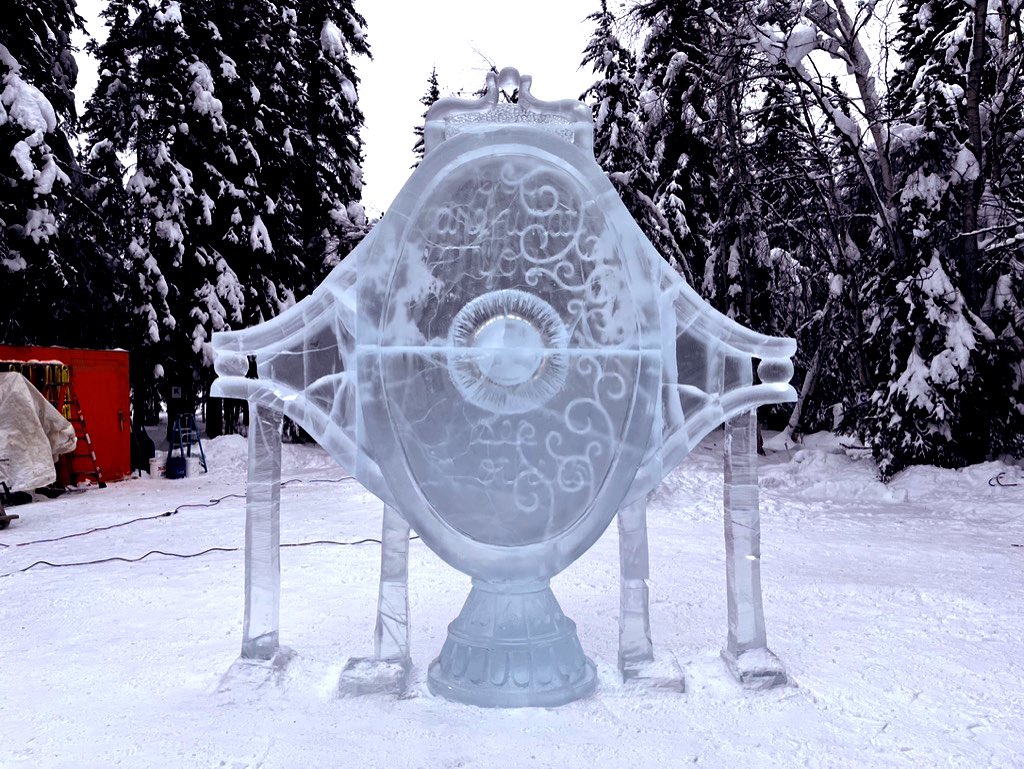 chapin1971's tweet photo. Here are the Double Block ice sculpture at the 2023 Ice Alaska World Ice Art Championships. Come down to the Ice Park and experience the beauty of ice. #icealaska #WIAC #worldiceartchampionships #icesculpture @icealaska https://t.co/ThNOTYmGfT