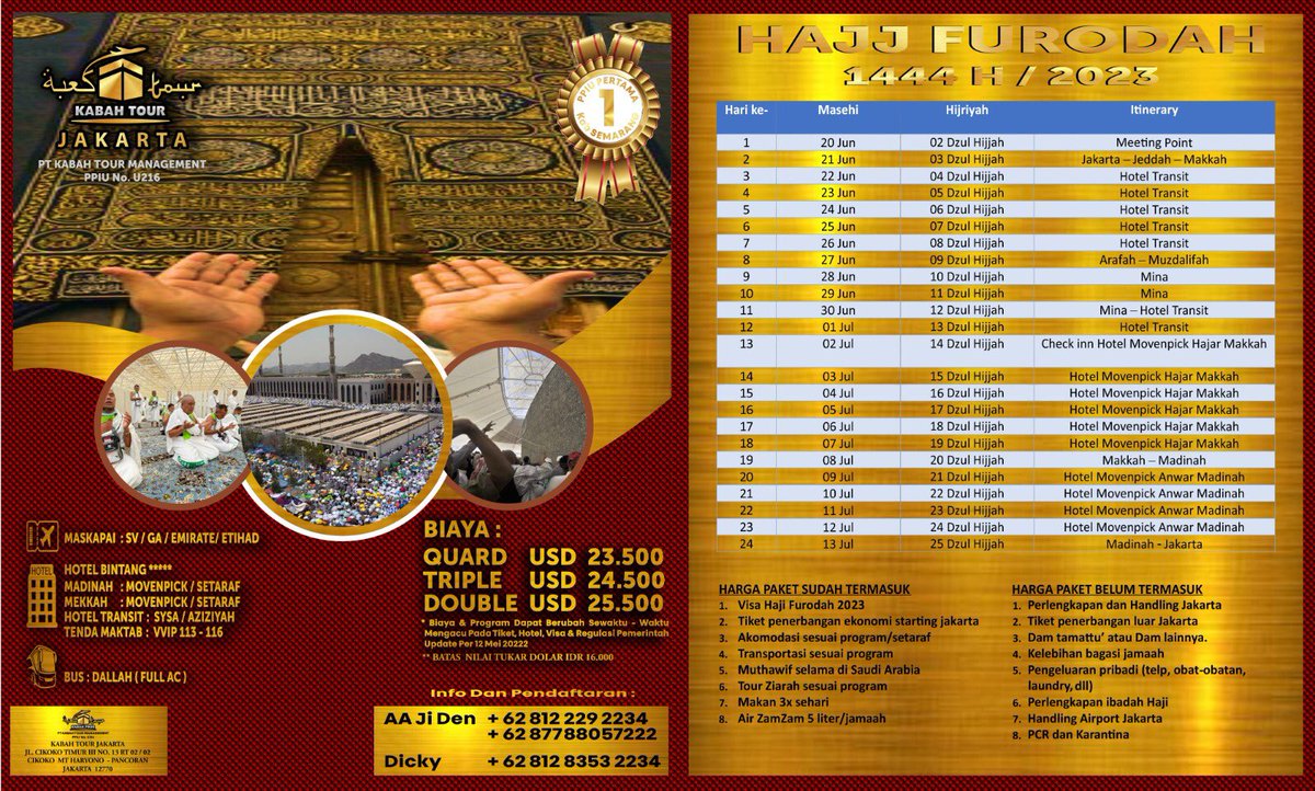 ITENERARY HAJJ FURODAH bersama KA’BAH TOUR #Hajitanpaantri #hajismart #daftarsekarang #langsungberangkattahunini #kabah #tour #kabahtour