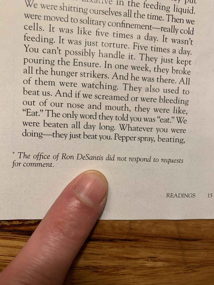 Seth Harp (@sethharpesq) on Twitter photo Wow Ron DeSantis is one sick puppy.
Incredible interview by <a href="/MikePrysner/">Mike Prysner</a>. Glad to see it in print thanks to <a href="/Harpers/">Harper's Magazine</a> Wow Ron DeSantis is one sick puppy.
Incredible interview by <a href="/MikePrysner/">Mike Prysner</a>. Glad to see it in print thanks to <a href="/Harpers/">Harper's Magazine</a>