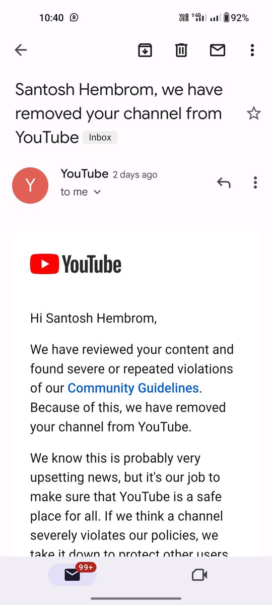 santosh_h03's tweet photo. @TeamYouTube My channel is suspended without any reason, I already aware with all the copyright rules and community guidelines by YouTube. I request you to please review this problem in depth. 
Channel Url- https://t.co/gajl9f3LPu https://t.co/LExuqTZylz