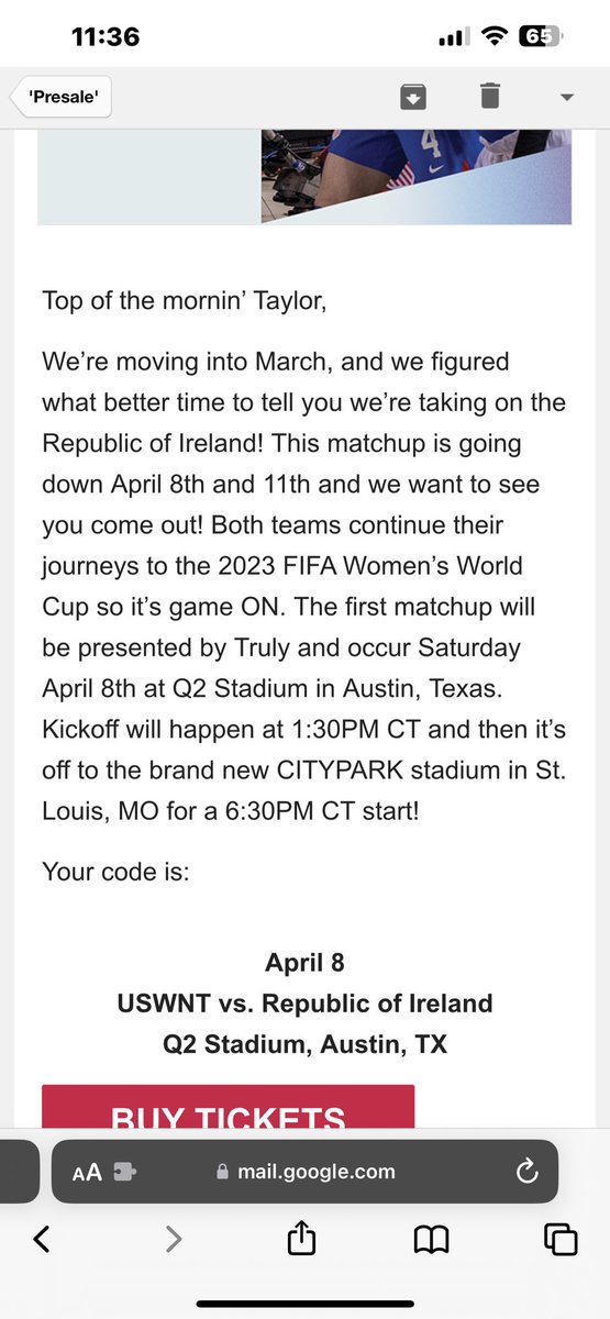tpfbsh's tweet photo. @USWNT @ussoccer hi there, my presale code was blank. Could you help me out? https://t.co/K69s52l7pC