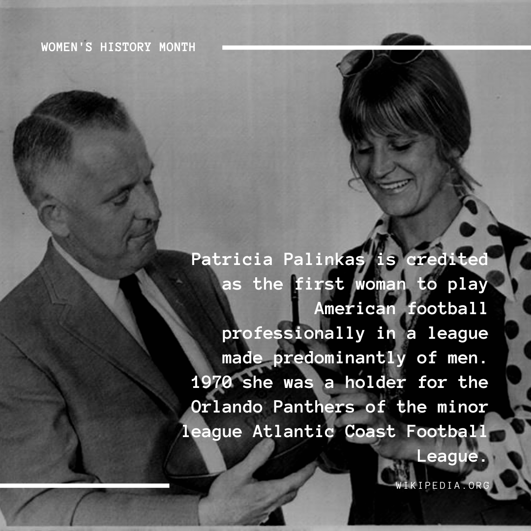 EFindigos's tweet photo. WOMEN’S HISTORY MONTH
Patricia Palinkas gilt als die erste Frau, die professionell American Football in einer überwiegend von Männern dominierten Liga spielte. 1970 war sie Holder bei den Orlando Panthers, in der unterklassigen Atlantic Coast Football League.
#WomensHistoryMonth https://t.co/UvKUEfKZB0