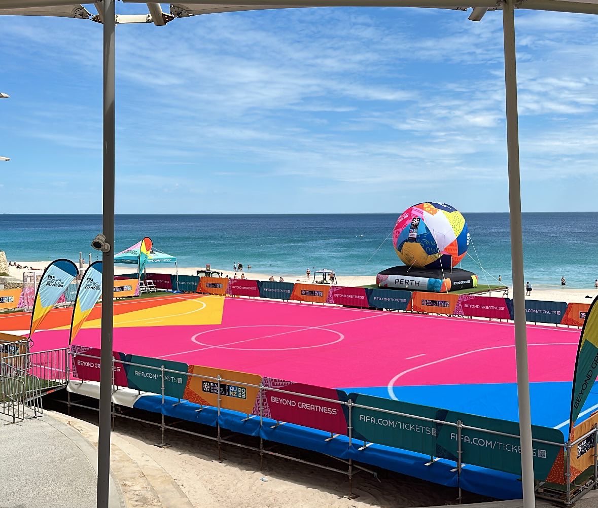 bok_party's tweet photo. Awesome activation for the @FIFAWWC being set up at Scarborough amphitheatre. https://t.co/zipyoBzoLK
