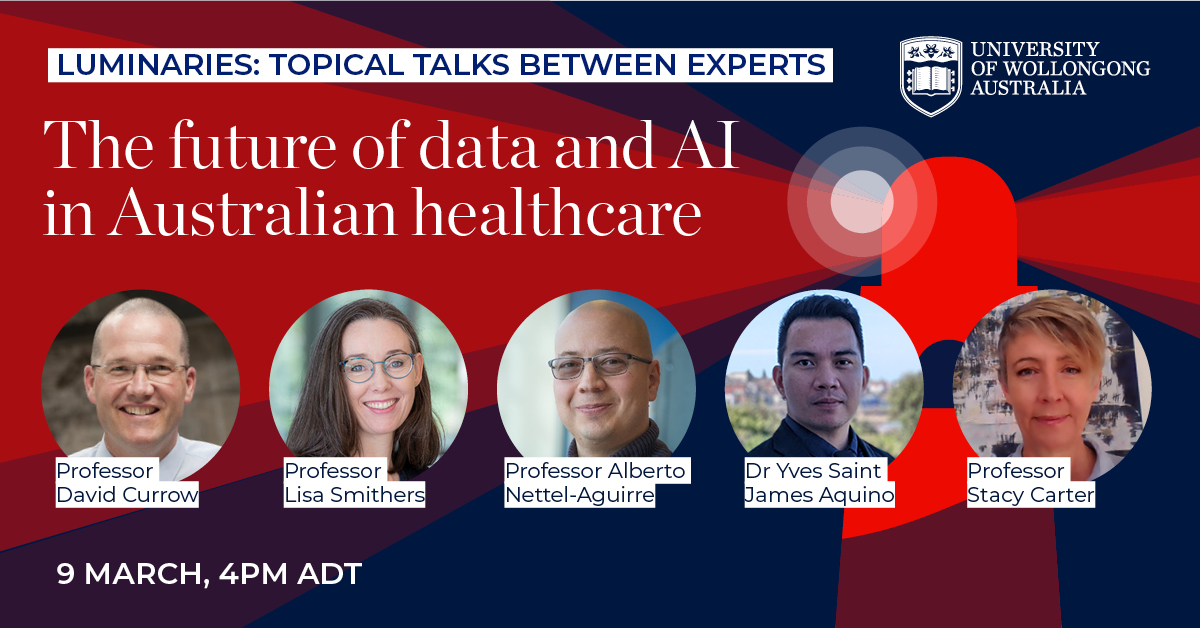 Stacy Carter (@stacymcarter) on Twitter photo This will be fun! Join @lisa_smithers, Prof Alberto Nettel-Aguirre, <a href="/yvessj_aquino/">Yves SJ Aquino, MD, PhD</a> and I for a panel discussion chaired by UOW DVCRI <a href="/DavidCurrow/">David Currow</a> on the future of data & AI in Australian healthcare. 9th March, 4pm. Registrations uow-au.zoom.us/webinar/regist… This will be fun! Join @lisa_smithers, Prof Alberto Nettel-Aguirre, <a href="/yvessj_aquino/">Yves SJ Aquino, MD, PhD</a> and I for a panel discussion chaired by UOW DVCRI <a href="/DavidCurrow/">David Currow</a> on the future of data & AI in Australian healthcare. 9th March, 4pm. Registrations uow-au.zoom.us/webinar/regist…