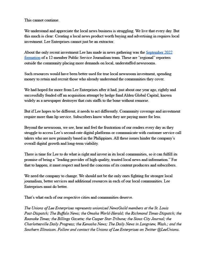 Unions of Lee Enterprises tweet media