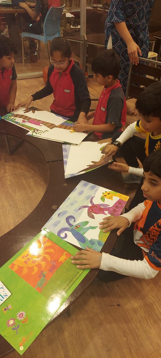 BhattTina's tweet photo. G3 Ss in groups, explored story cards, sequenced them adding connectives, brilliant adverbs, etc, and framed a story, which they presented as a part of a Narrative writing task @pinkyshah21 @iborganization @FSSurat @Priyanka_is https://t.co/3qLyXi205K