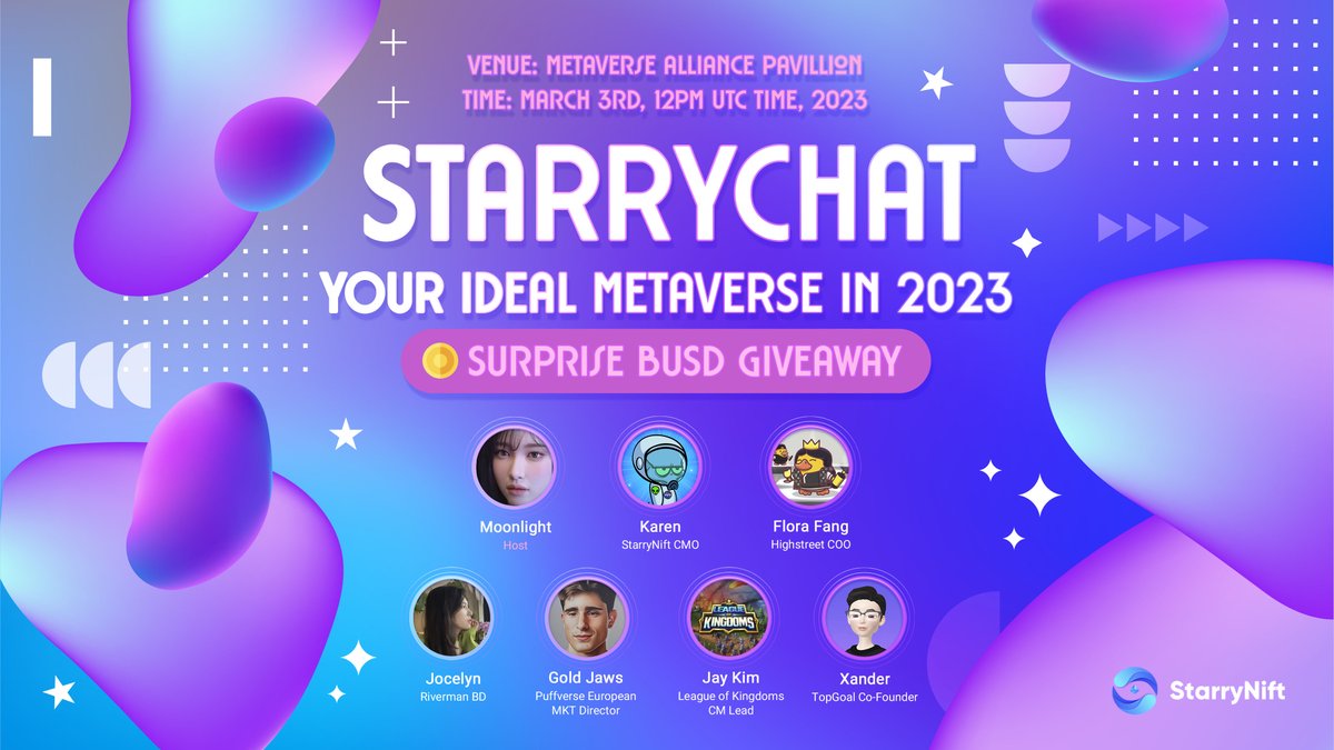 highstreetworld's tweet photo. Don't miss our AMA with @StarryNift in #Metaverse Alliance Pavillion! 
⏰3 March, 12PM UTC 
AMA Entrance: https://t.co/lZqSPXPWve 
200 #BUSD #giveaway! 
100 BUSD for 5 Q&amp;A raisers!
🔗100 BUSD for 5 active AMA attendees! 

https://t.co/SRCfond9aK https://t.co/aWlH212ICJ