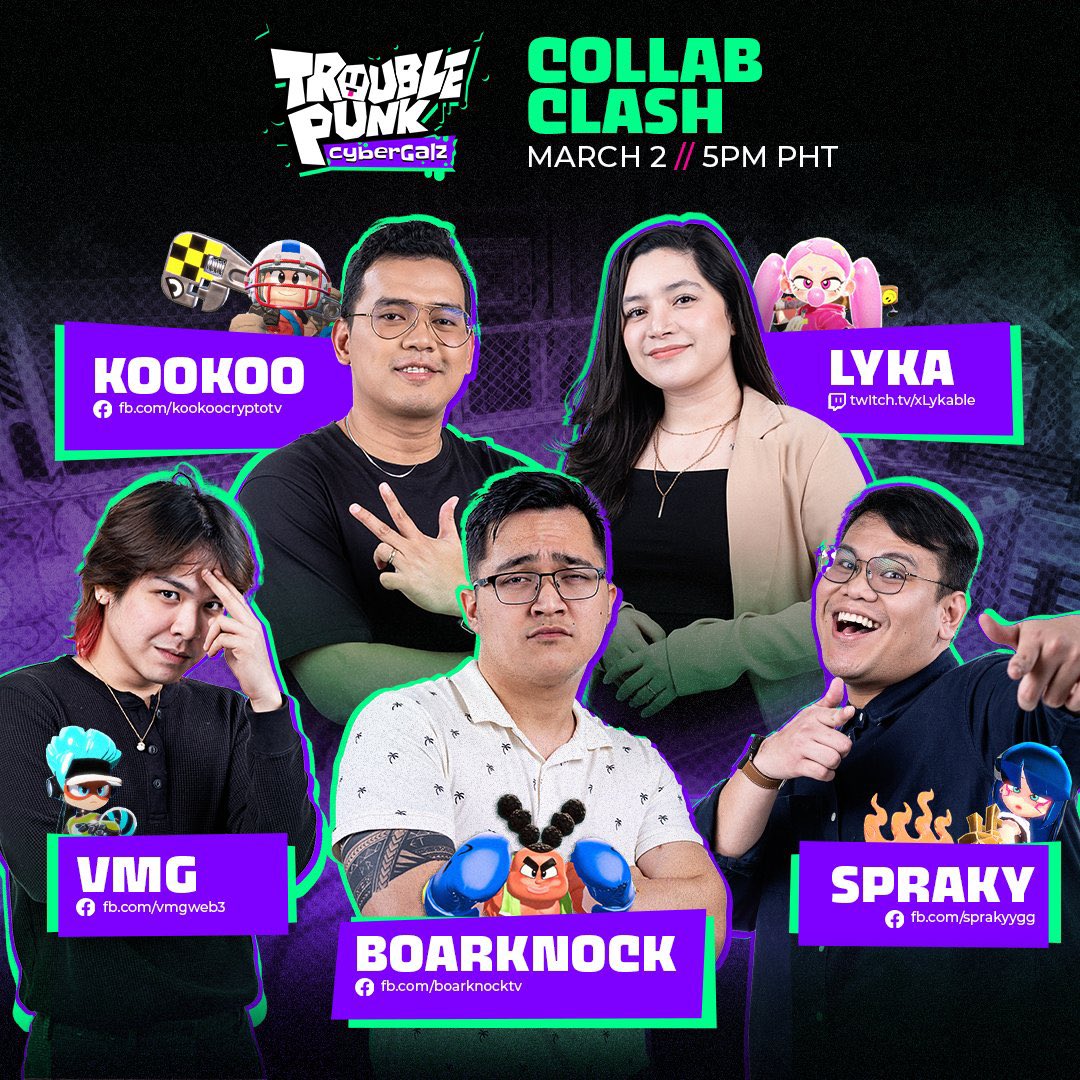 It's on! I'm so hyped for this 🔥

Join us tomorrow! March 2, 5PM with my idols @kookoocryptotv, @BoarKnockTV, @SprakyYGG and @xlykable as we play @CybergalzNFT TroublePunk! 🥳

#troublepunk #cybergalznft #cybergalz