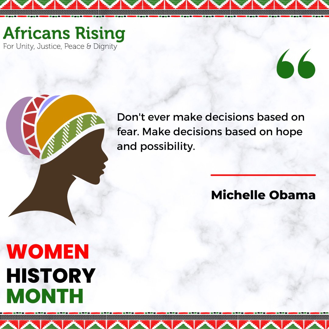 AfricansRising's tweet image. #WomensHistoryMonth commences today. We will be profiling, sharing information, and actively engaging #women across the continent and the diaspora.  

Share your information, events, and engagements on media@africans-rising.org. 

#AfricansRising 
#BorderlessAfrica