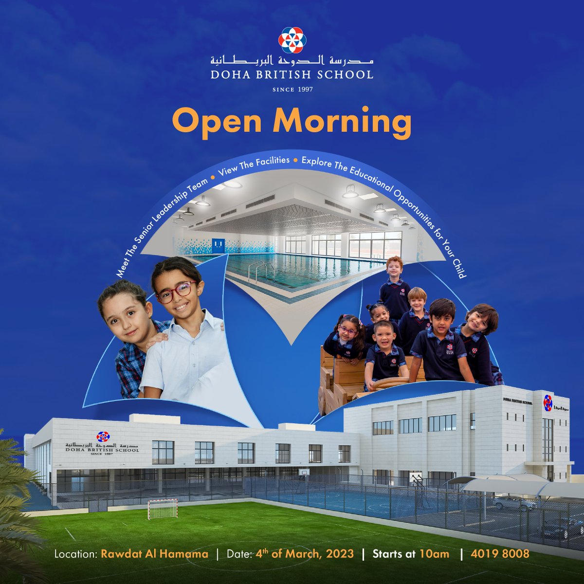 MarhabaQatar's tweet image. Join the Open Morning Tour at @DBSqatar Rawdat Al Hamama Campus with the Senior Leadership Team on Saturday 4 March at 10 am.

Register: bit.ly/dbs-openday

#DohaBritishSchool #dbsrawdatalhamama #topbritishschool #newcampus #education #britishschool #britishcurriculum