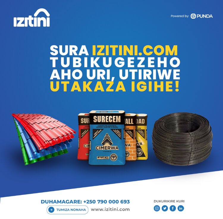 Izitini_com's tweet photo. Hello #Kigali people! No need to waste time anymore! Just order from where you are your #construction #materials ! https://t.co/6c5x5AC08T