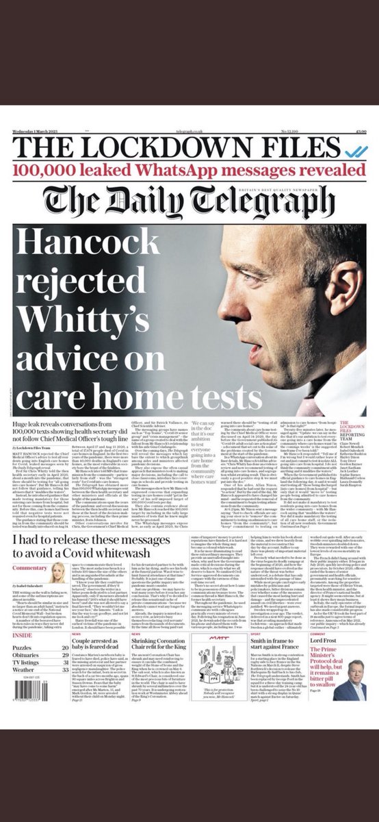 leicesterliz's tweet photo. Hancock repeatedly claimed he threw a “protective ring” around care homes during Covid but at the time I and many others argued nothing could have been further from the truth. Now we see he rejected the CMOs advice - how many lives could this have saved? https://t.co/cqGW91R2GP https://t.co/ZZgmILbVwp