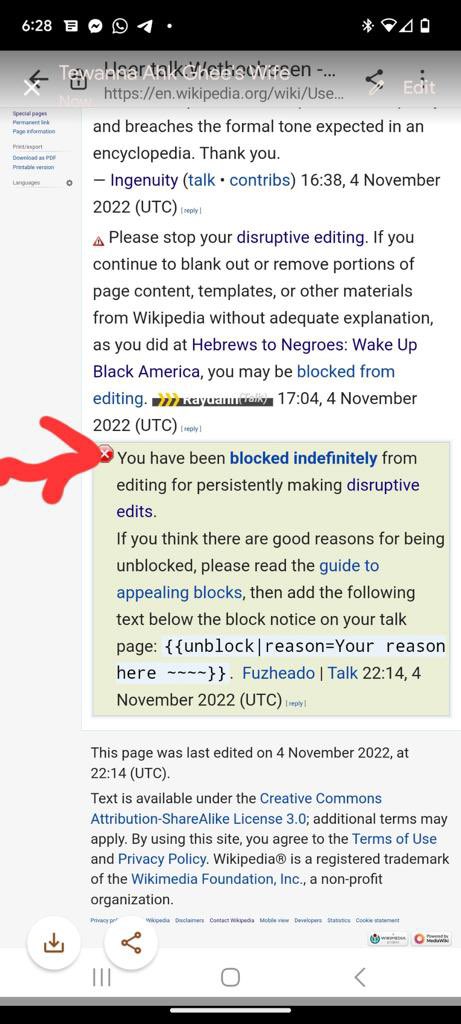 hebrews2negroes's tweet photo. 10-31-2022, THE JEWS STARTED A “HEBREWS TO NEGROES” WIKIPEDIA PAGE.  MYSELF &amp; OTHER BLACK PEOPLE TRIED TO COUNTER-EDIT THE “NEGATIVE” STATEMENTS MADE ABOUT ME.  WE WERE THREATENED &amp; “BLOCKED INDEFINITELY” BY THE JEWS FROM MAKING EDITS TO MY MOVIE “WIKIPEDIA” PAGE. WHY THE FEAR?👀 https://t.co/dxsHjNynyC
