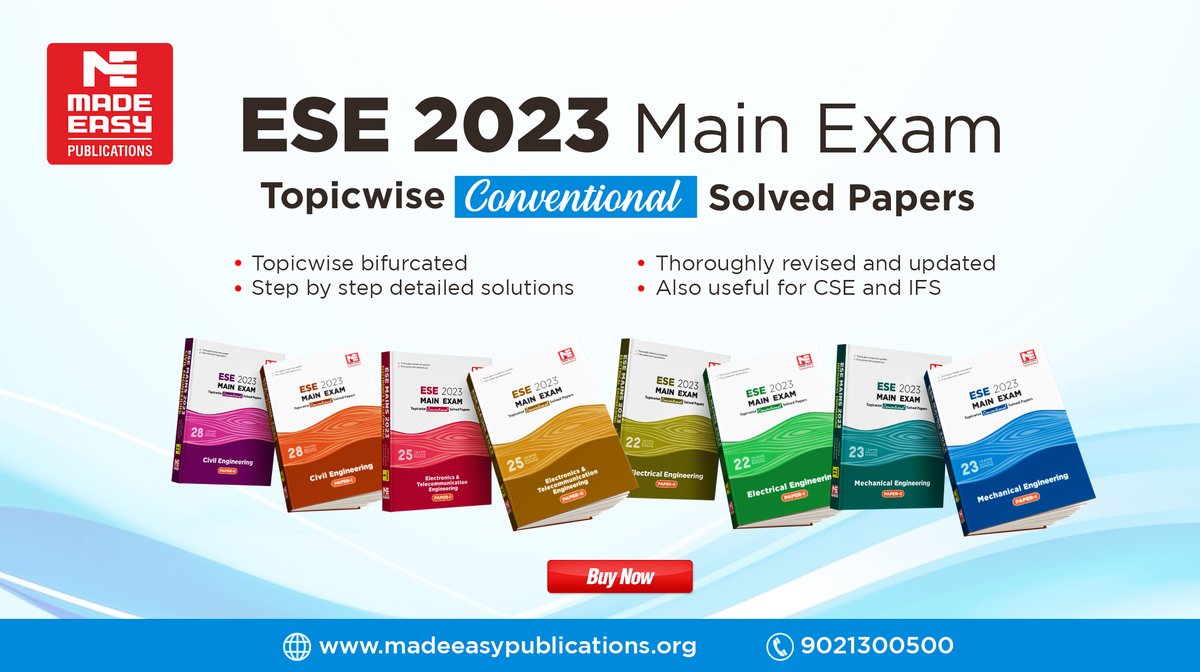 MADEEASY_Delhi's tweet photo. Purchase #MADEEASYPUBLICATIONS revised and updated ESE 2023 Mains Topicwise Conventional Solved Papers, which contain unique problem-solving techniques with stepwise solutions.

Buy now: https://t.co/w9gkhF0130

#ESE #ESEMAINS #preparation #ESE2023 #MADEEASY #MADEEASYPUBLICATIONS https://t.co/gzB1MgKBAa