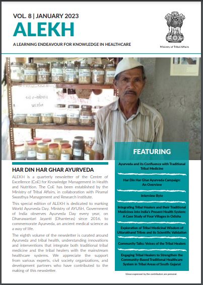 TribalAffairsIn's tweet photo. Ministry of Tribal Affairs has released the 8th edition of #ALEKH dedicated to marking World Ayurveda Day and commemorating Ayurveda, and ancient science as a way of life. #HarDinHarGharAyurveda #WorldAyurvedaDay. read more at https://t.co/pQJaMYZb2C 
@PIB_MoTA @MundaArjun https://t.co/l0S8h4ZWKA