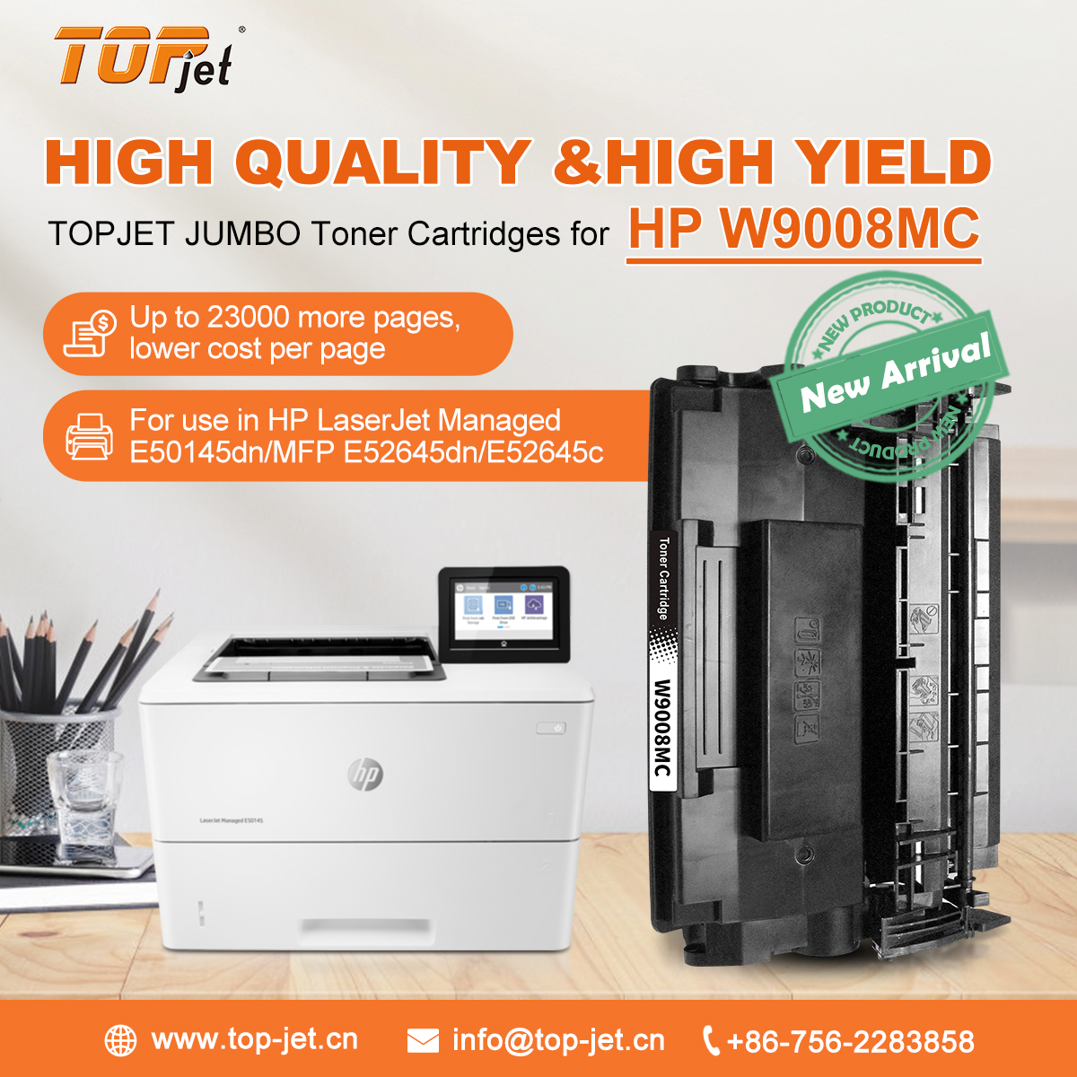TopjetTech's tweet photo. HIGH QUALITY🏆 &amp;HIGH YIELD📚
TOPJET JUMBO Toner Cartridges for HP W9008MC

✅Up to 23000 more pages, lower cost per page
✅For use in HP LaserJet Managed E50145dn/MFP E52645dn/E52645c

Click the website for more product information  
https://t.co/dUZ48f7qyz     
#topjet #W9008MC https://t.co/BevB1RotcE