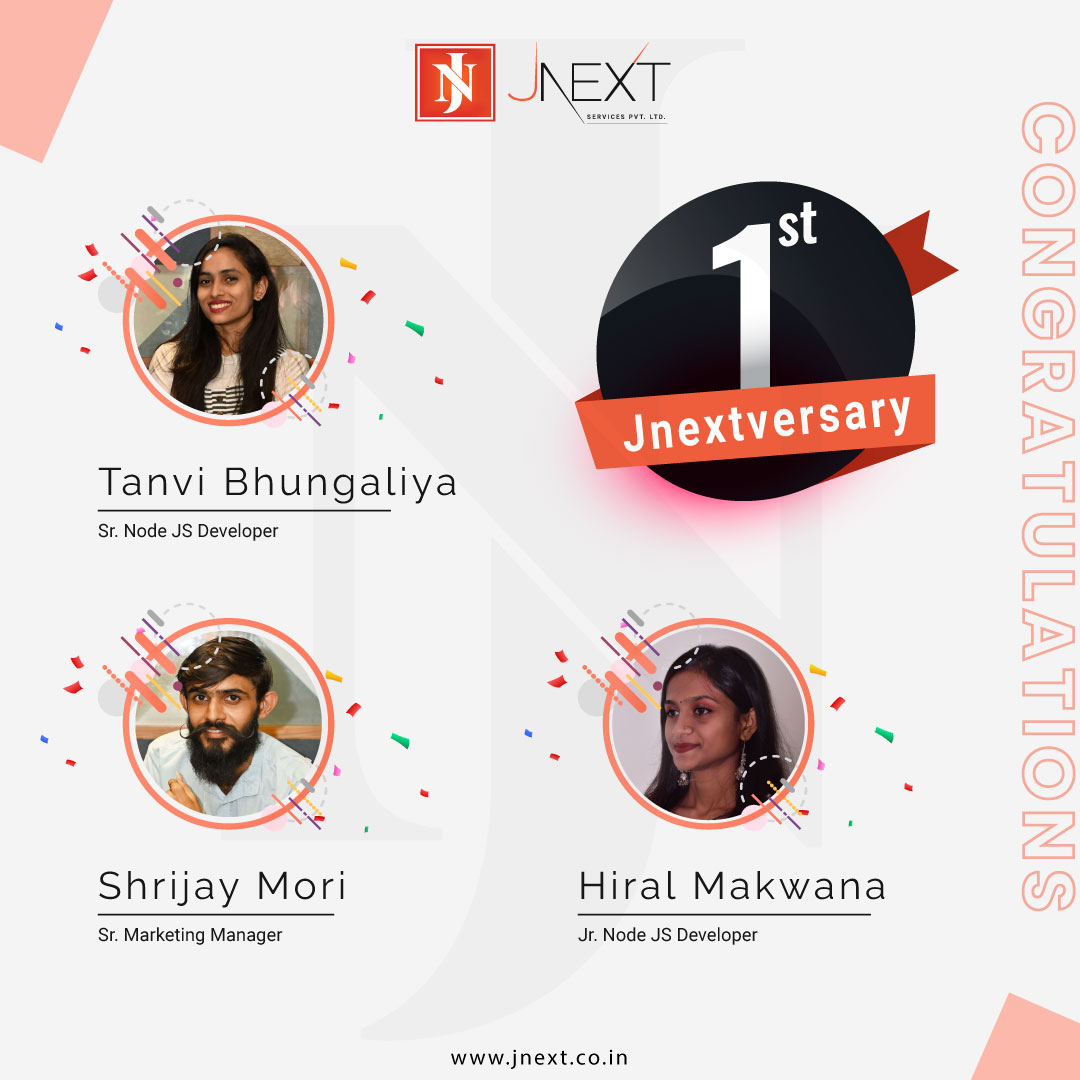 jnextservices's tweet photo. One year ago, three amazing individuals joined the JNext family π€
Tanvi Bhungaliya, Shrijay Mori and Hiral Makwana, today we celebrate π their first #jnextversary with us and thank them for their dedication β³ hard work, and enthusiasm!
#jnext #jnextservices #workanniversary https://t.co/0xBG0yJmlb