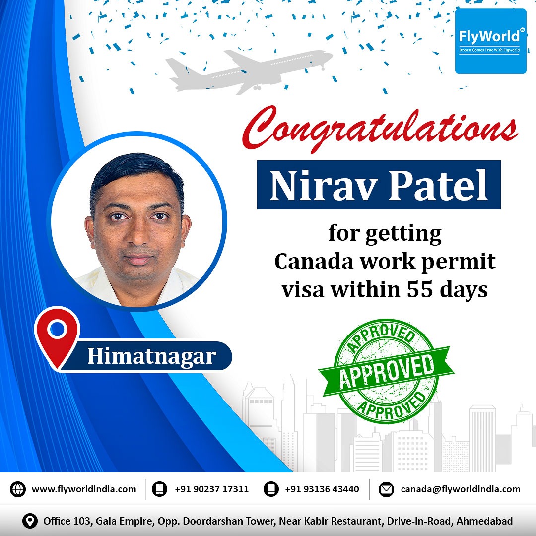 flyworldindia's tweet image. Congratulations Nirav Patel For Getting Canada Work Permit Visa Within 55 Days.

#CanadaWorkPermit
#FastVisaProcessing
#ExpressVisaService
#CanadaImmigration
#SkilledWorkers
#GlobalTalent
#CanadianExperience
#ProfessionalDevelopment
#CareerGoals
#WorkInCanada
#CanadaJobs
