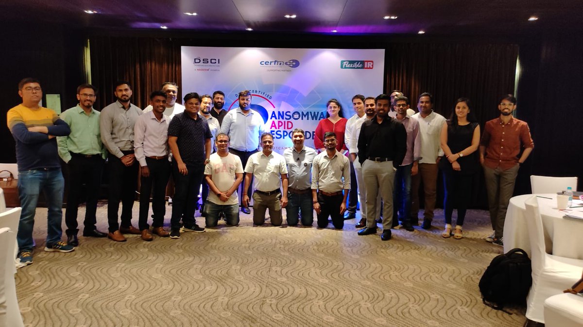 DSCI_Connect's tweet photo. Mumbai batch of DSCI Certified - Ransomware Rapid Responder Bootcamp was a huge success! 

Don't worry if you missed out, we've got you covered. 

Stay tuned for #Bangalore bootcamp dates and join us to become a certified ransomware rapid responder! 🔒#cybersecurity #bootcamp https://t.co/Z1c3xeZh7w