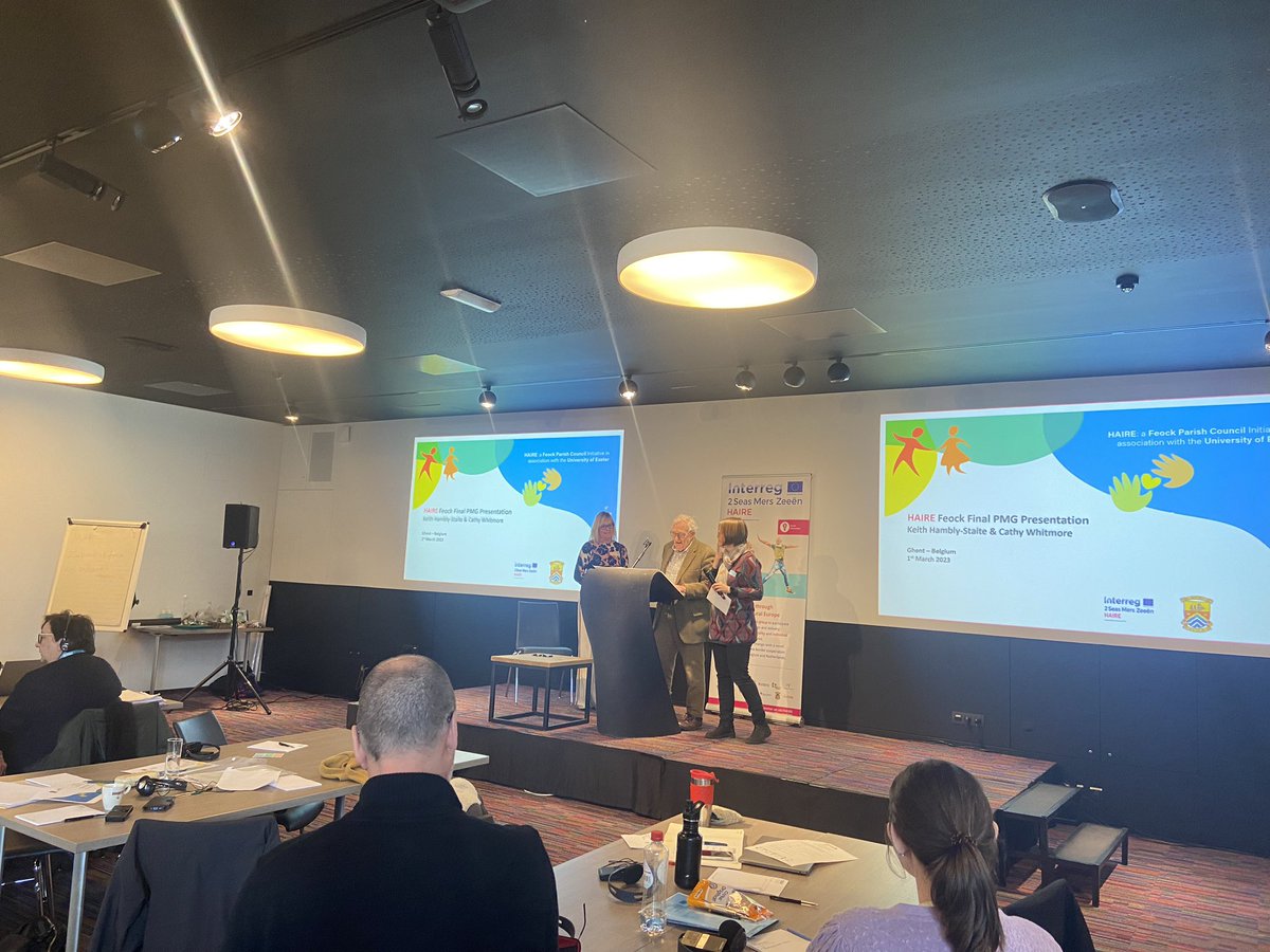 Chairman of <a href="/feockpc/">Feock Parish Council</a> Keith and councillor Cathy speaking on <a href="/2SeasHAIRE/">2SeasHAIRE</a>’s key learning points, working together, trust &amp; the HAIRE toolkit among others. #Ghent #Belgian #FinalHAIREconference