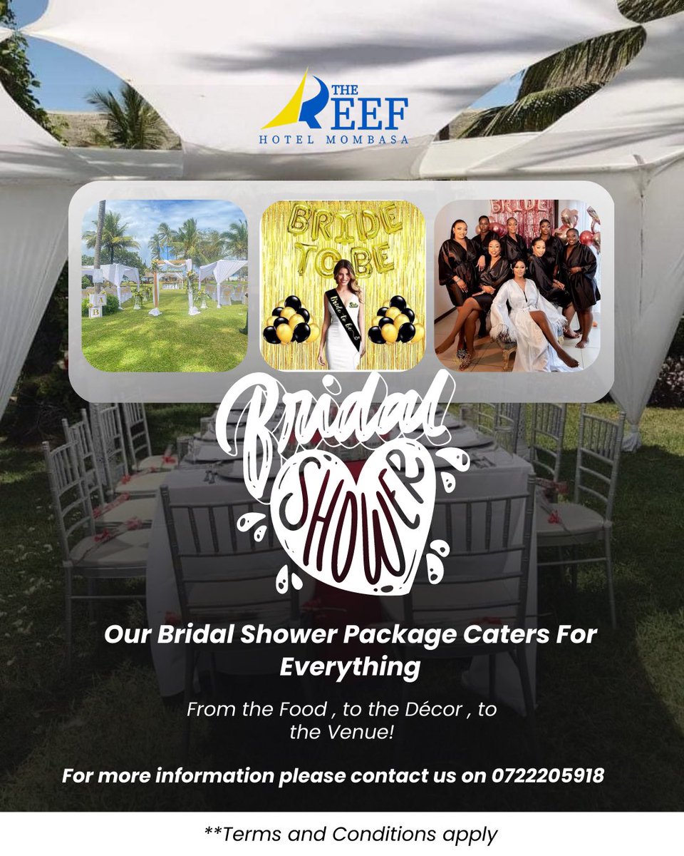 Surprise The Bride To Be With Our Special Bridal Shower Package….. . 👶👸

Call 📞0722205918 | 0722270769 | 0786470137 
Email 📧info@reefhotelkenya.Com 

Make It Memorable At Reef Hotel Mombasa 😁🎉