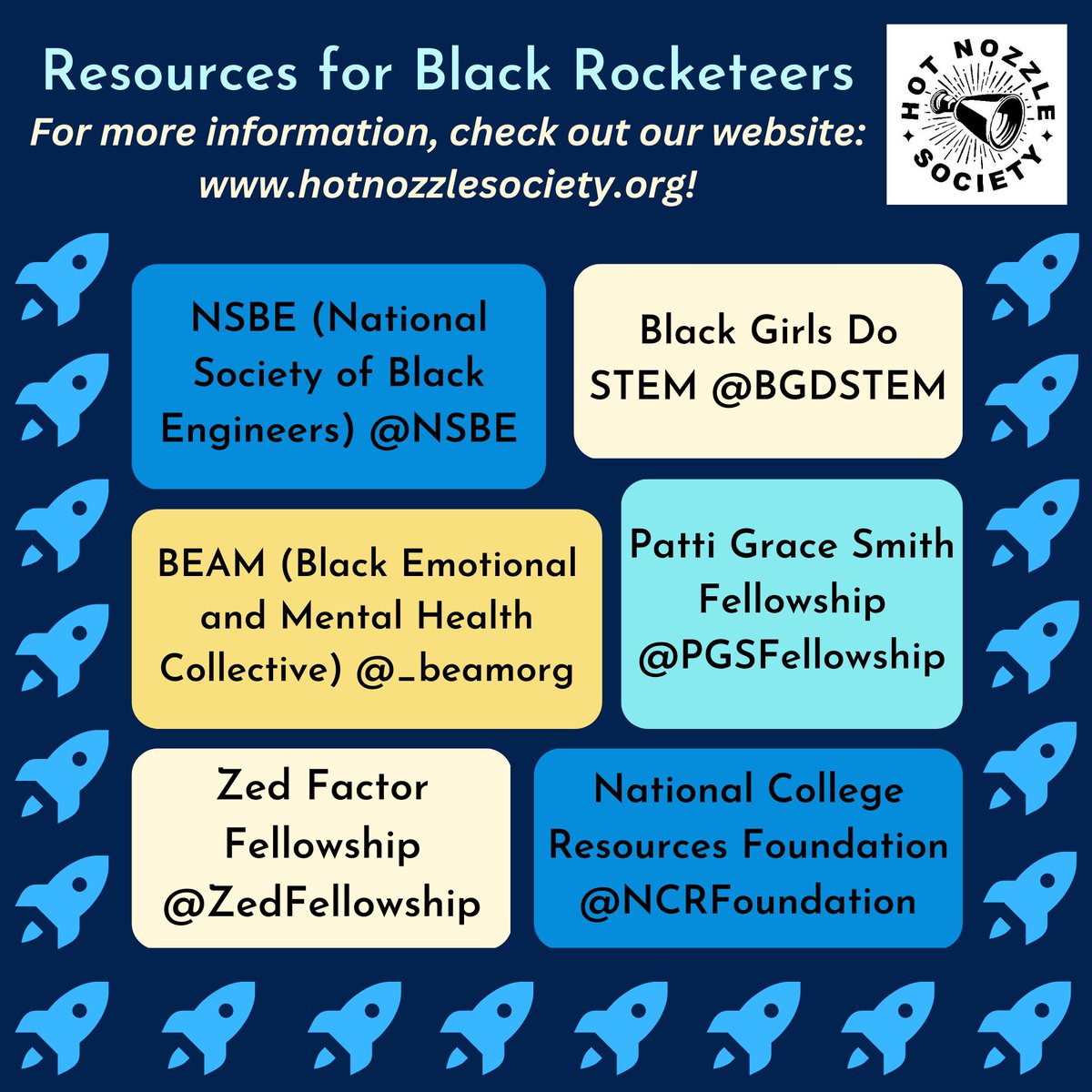 Hey Nozzlers! HNS is committed to diversity in hobby rocketry and beyond. We have been hard at work gathering resources for Black rocketeers, and as Black History Month draws to a close, we'd like to present the first results of our effort. (1/2)