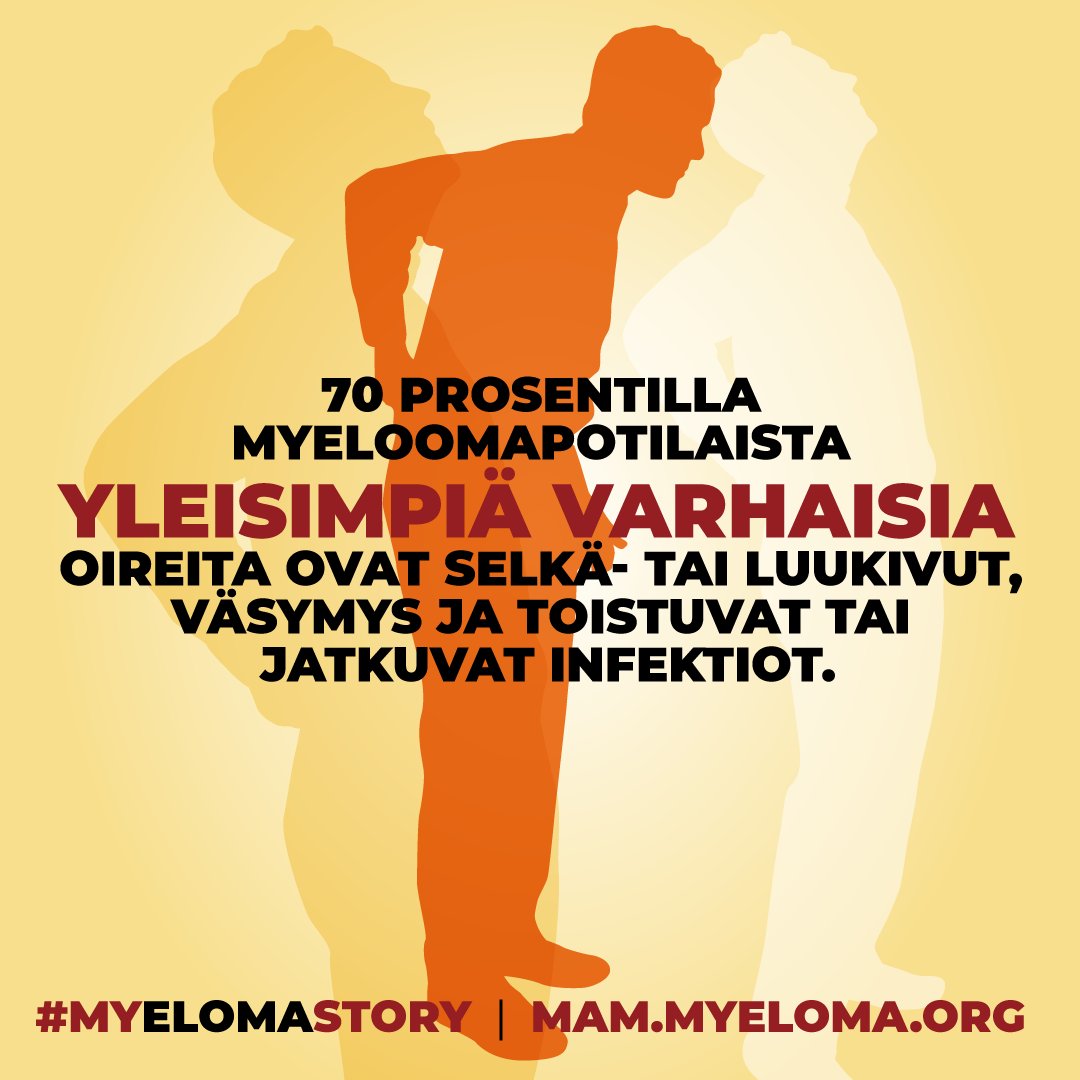 Maaliskuu on myelooman tietoisuuskuukausi! #Myelooma on parantumaton syöpä, hoidoilla voidaan poistaa oireita, pidentää elinikää ja parantaa elämänlaatua.

Lue lisää myeloomasta potilasoppaastamme: bit.ly/3Z8qh1j

#MYelomaSTORY #MyelomaACTION <a href="/IMFmyeloma/">International Myeloma Foundation</a>