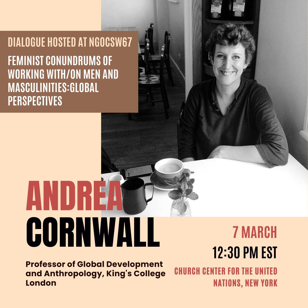 NirantarTrust's tweet photo. Meet our panelist Andrea Cornwall for our event titled “Feminist Conundrums of Working on Men and Masculinities: Global Perspectives” at the NGO CSW67 Forum!
#feministmasculinities #NGOCSW67 #nirantartrust #Icrw #menandmasculinities #globalsouth #masculinitystudies https://t.co/ZOhHGyluFZ