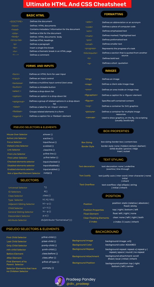 Div_pradeep's tweet image. Ultimate HTML / CSS CheatSheet for Web Developers 🔥🔥