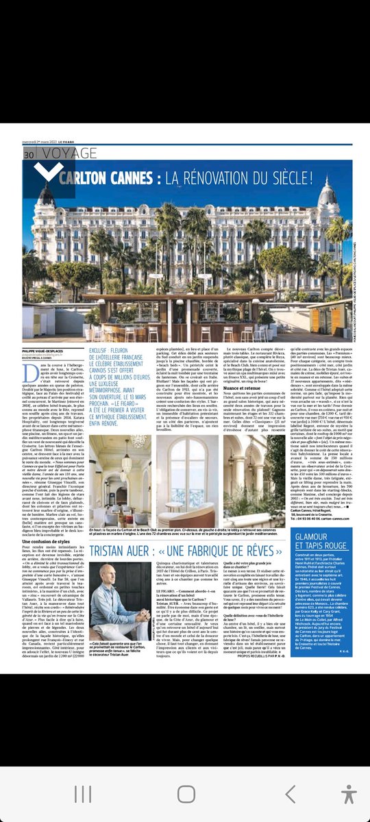 Dans le Figaro du jour. Les premiers à avoir visité le Carlton