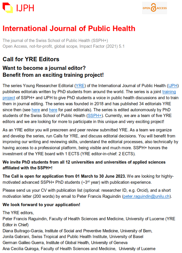 feeterprawnsees's tweet photo. Are PhD student of Swiss Schools of Public Health? @SSPHPlus_IuGC We are hiring Editors for a special series of the @IJPH_official. More information below. https://t.co/avrjbKx6CH
