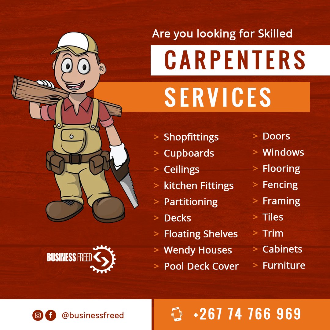 We are at your service ! 
📱: 74766969
📍: Francistown , 🇧🇼 🚘 

#carpenter 
#kitchenfittings 
#shopfittings 
#homedeco 
#Maintenance