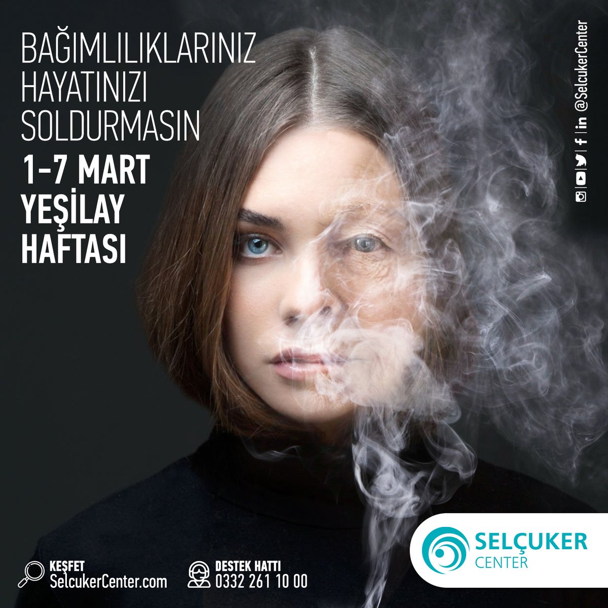 Bağımlılıklarınız hayatınızı soldurmasın! Toplumun bağımlılık konusunda bilinç ve farkındalık düzeyinin artmasını temenni ediyoruz, Yeşilay Haftası kutlu olsun.

#Selçukerdeyiz #Konya #SelçukerCenter #AVM #Selçuklu #YeşilayHaftası