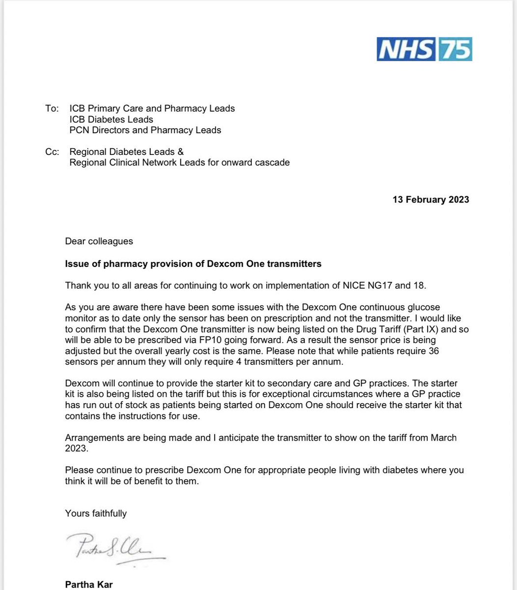 It’s March 

For the world of #T1Diabetes - the next step to easier access to #CGM on #NHS 

Dexcom One Transmitters are now on prescription 

And the message to all systems to continue with implementation of <a href="/NICEComms/">NICE</a> NG17 &amp; NG18

#CGM / #Flash for ALL with #T1D

Finish the job