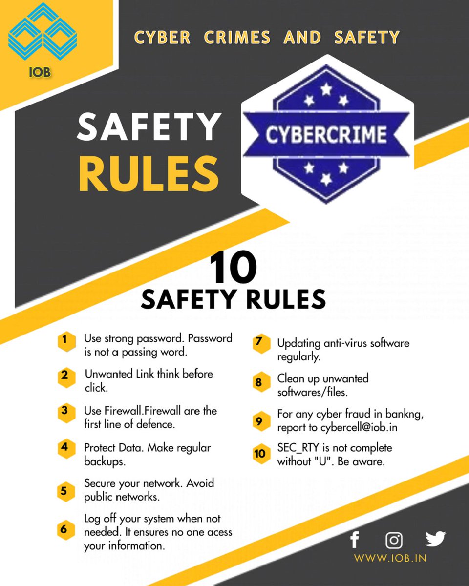 Follow the safety Rules to avoid Cyber Threat. 
#GoodPeopleToGrowWith
#DFS 
#AzadiKaAmritMahotsav 
#CyberJagrooktaDiwas
#cybersecuritytips