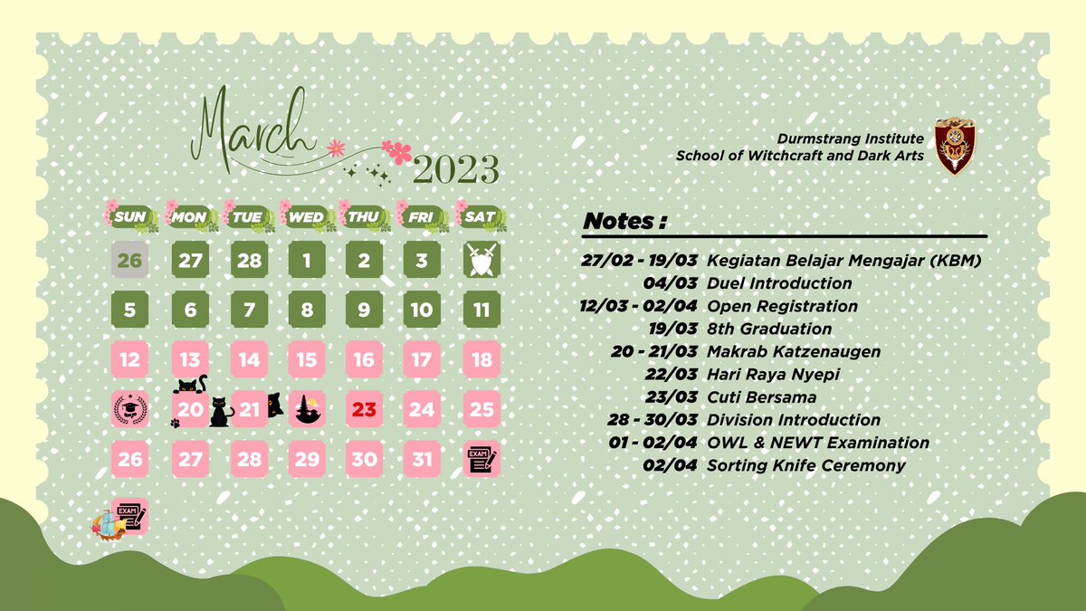 ㅤㅤㅤ
ㅤㅤ
CALENDAR: MARCH.
─────────────────
Cc. <a href="/DurmstrangIRP/">𝐃𝐔𝐑𝐌𝐒𝐓𝐑𝐀𝐍𝐆 𝐈𝐍𝐒𝐓𝐈𝐓𝐔𝐓𝐄.</a> @EhrenadlerOfc @DRC_Official07 <a href="/KTZ9OFC/">Meng! ฅ^•ﻌ•^ฅ</a> 

ㅤㅤ