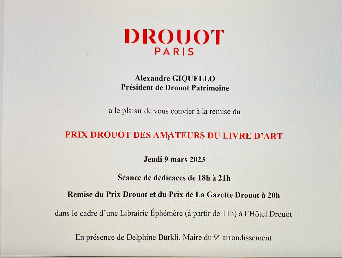Comme d’usage, je signe mes ouvrages à la Librairie Ephémère de Drouot, qui aura lieu, avec la remise du Prix Drouot, le jeudi 9 mars 2022 de 18h à 21h à l'Hôtel Drouot, 9 rue Drouot, à Paris 9ème !
Venez avec nous fêter l’art et la littérature grâce à <a href="/cocktail_cultur/">Cocktail & Culture</a>.
