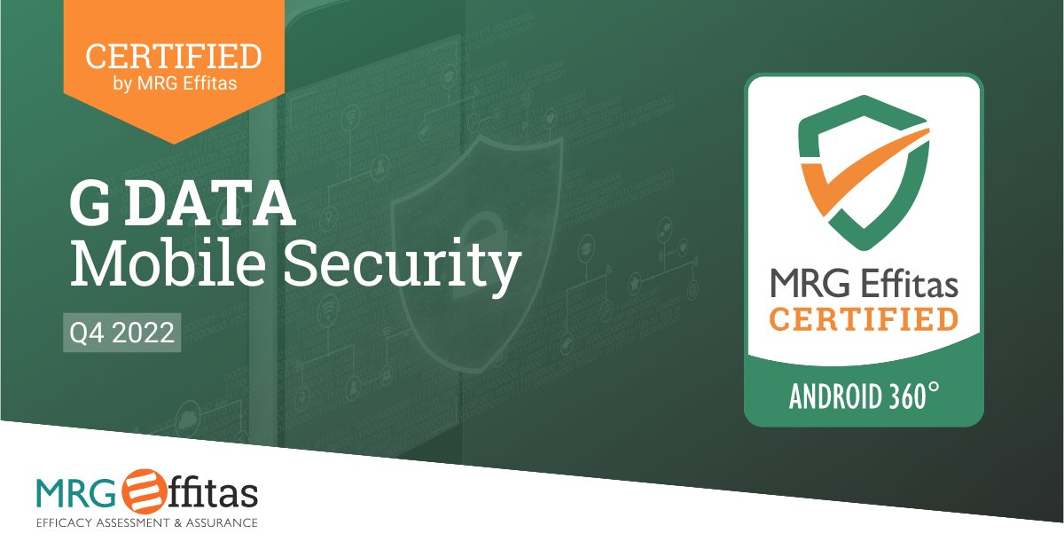 mrgeffitas's tweet image. Some well deserved recognition for @GDATA.  Their Mobile Security app has been awarded our Android 360° Certification for Q4 2022. Congratulations to the team! 📱🔒

View the report in our test centre: mrg-effitas.com/test-library/

#AndroidSecurity #AVTest #AndroidAV