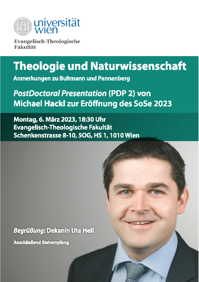 VDTR_univie's tweet photo. Next Monday, the Faculty of Protestant Theology @univienna will start the new semester with a lecture of Dr Michael Hackl, postdoc at the Institute of Systematic Theology and Religious Studies. 

#theology #science #religion #Bultmann #Pannenberg https://t.co/AMqw7XkpAY