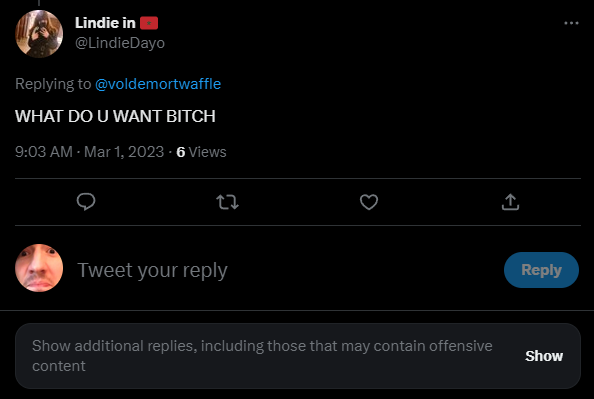 skylineAFK's tweet photo. @LindieDayo @voldemortwaffle already too offensive 😭 https://t.co/U9TcAdO0NJ
